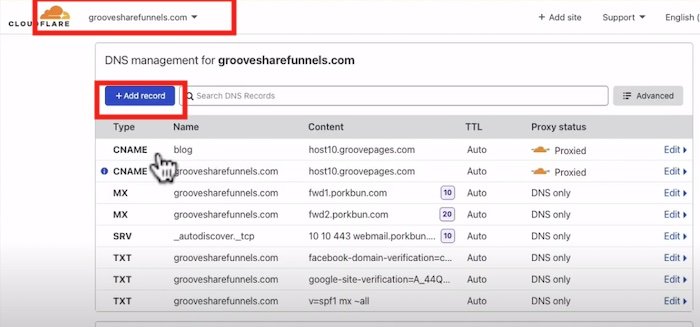 Adding record to cloudflare for grooveblog