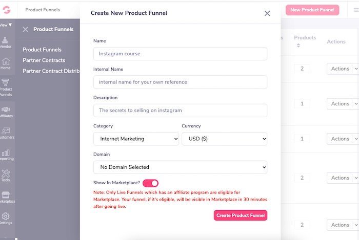 create a product funnel in groovesell
