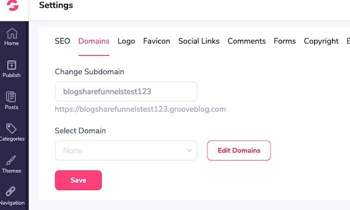 grooveblog domain settings - custom domain