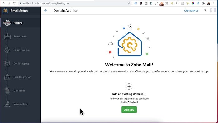 zoho mail business setup verify domain