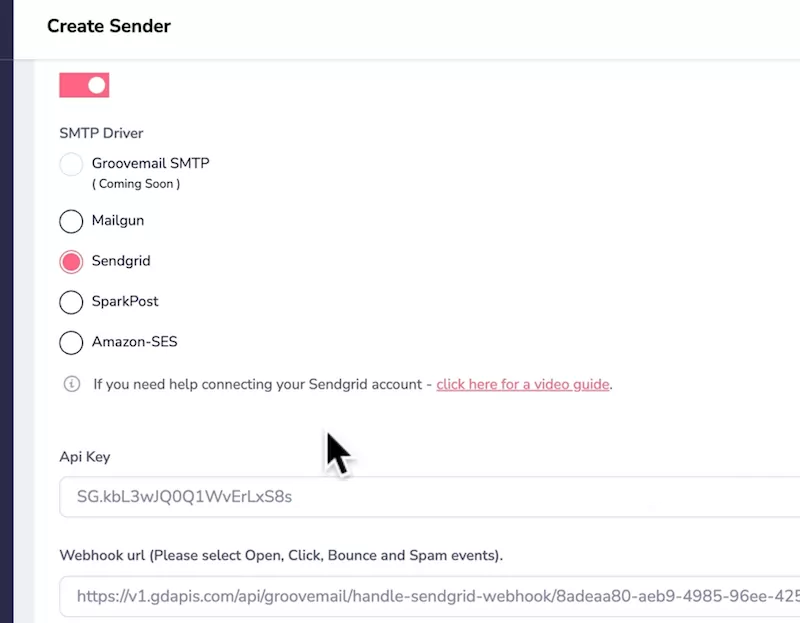 Sendgrid API in groovemail