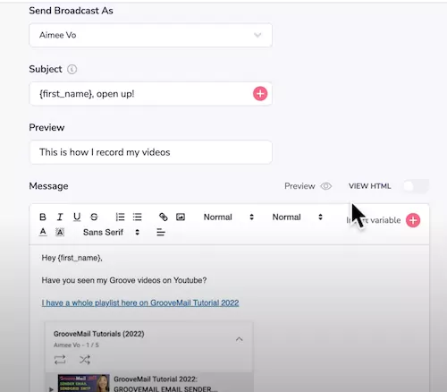 groovemail broadcast email builder